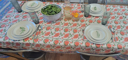Poppy Block Print Tablecloth 90 X 60 Inches
