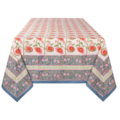 Poppy Block Print Tablecloth 90 X 60 Inches