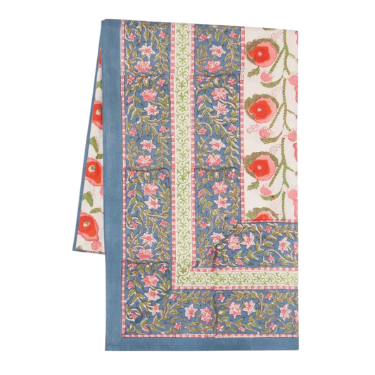 Poppy Block Print Tablecloth 90 X 60 Inches