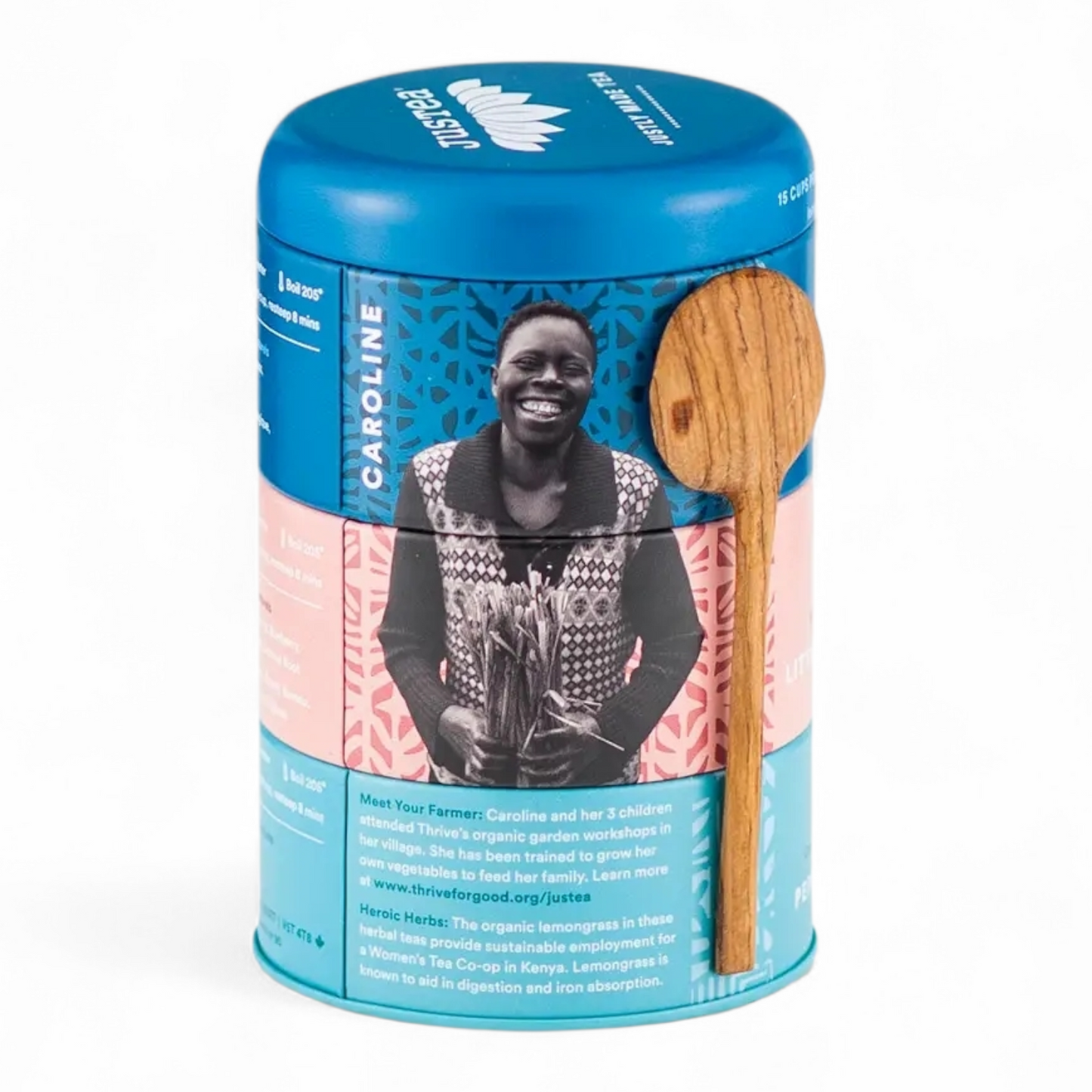 JusTea  Herbal Tea Trio Tin & Spoon - Organic, Fair-Trade Tea Gift