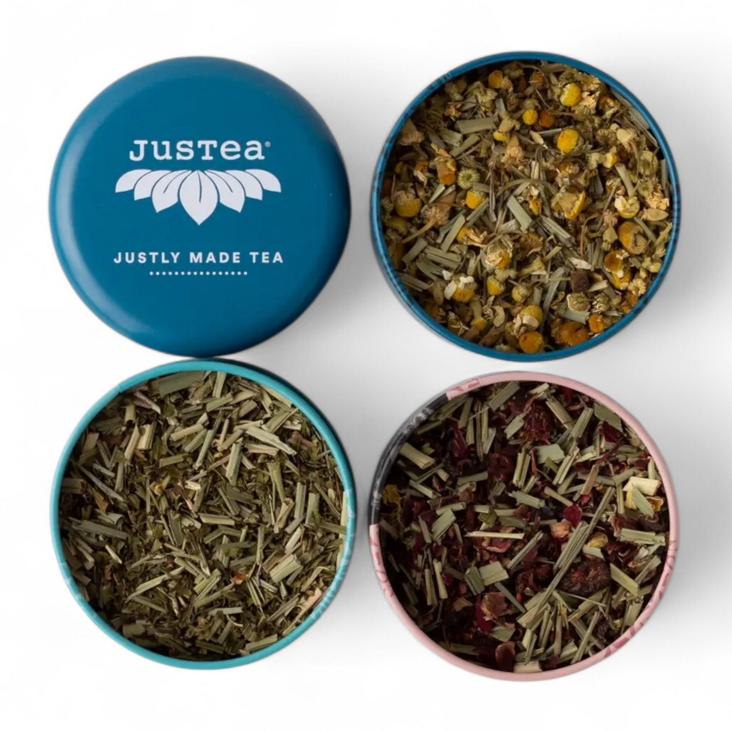 JusTea  Herbal Tea Trio Tin & Spoon - Organic, Fair-Trade Tea Gift