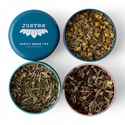 JusTea  Herbal Tea Trio Tin & Spoon - Organic, Fair-Trade Tea Gift