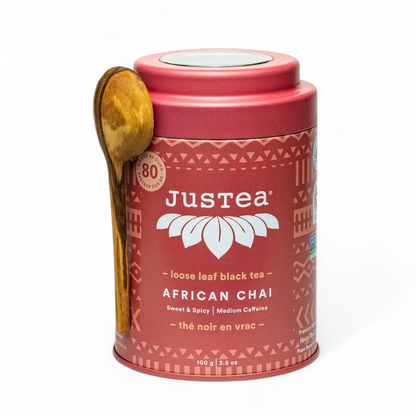 JusTea African Chai Tin & Spoon - Organic, Fair-Trade, Black Tea