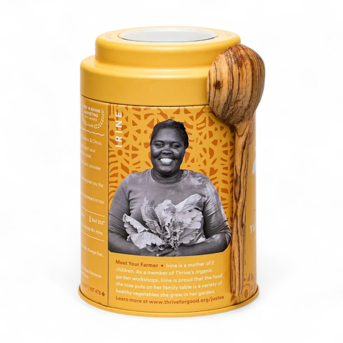 JusTea  Turmeric Ginger Tin & Spoon - Organic, Fair-Trade Herbal Tea