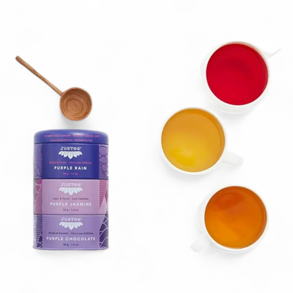 JusTea  Purple Tea Trio Tin & Spoon - Organic, Fair-Trade Tea Gift