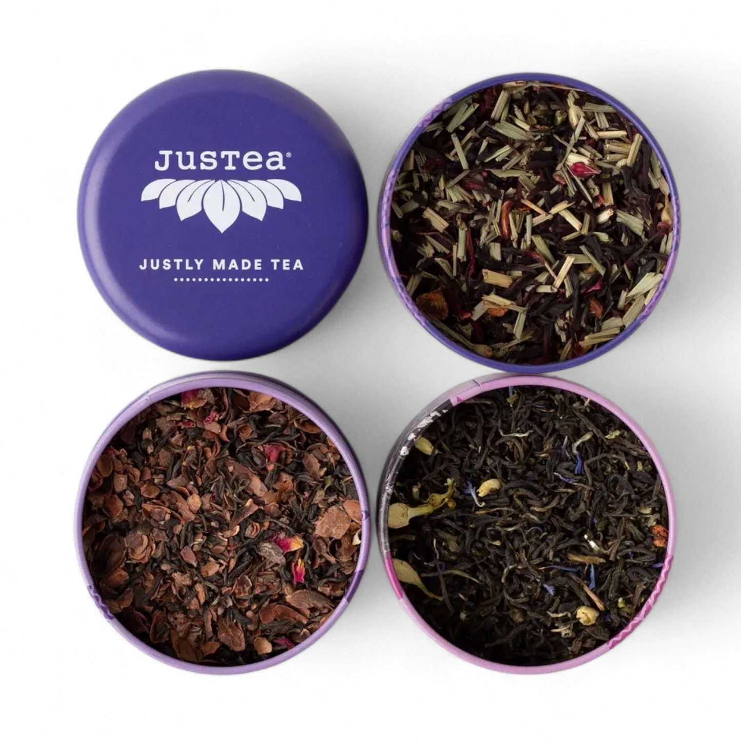 JusTea  Purple Tea Trio Tin & Spoon - Organic, Fair-Trade Tea Gift