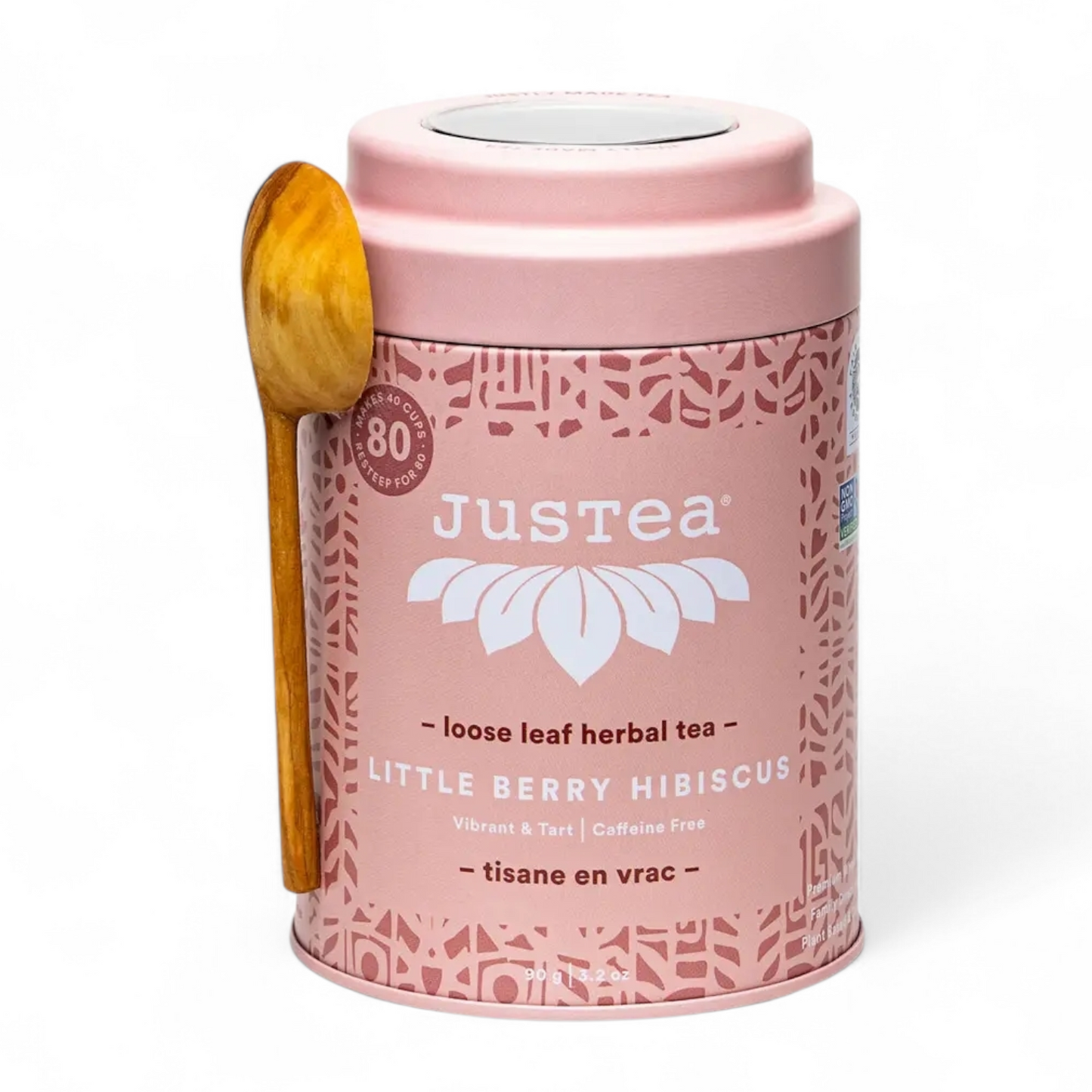 JusTea Little Berry Hibiscus Tin & Spoon - Organic, Fair Herbal Tea