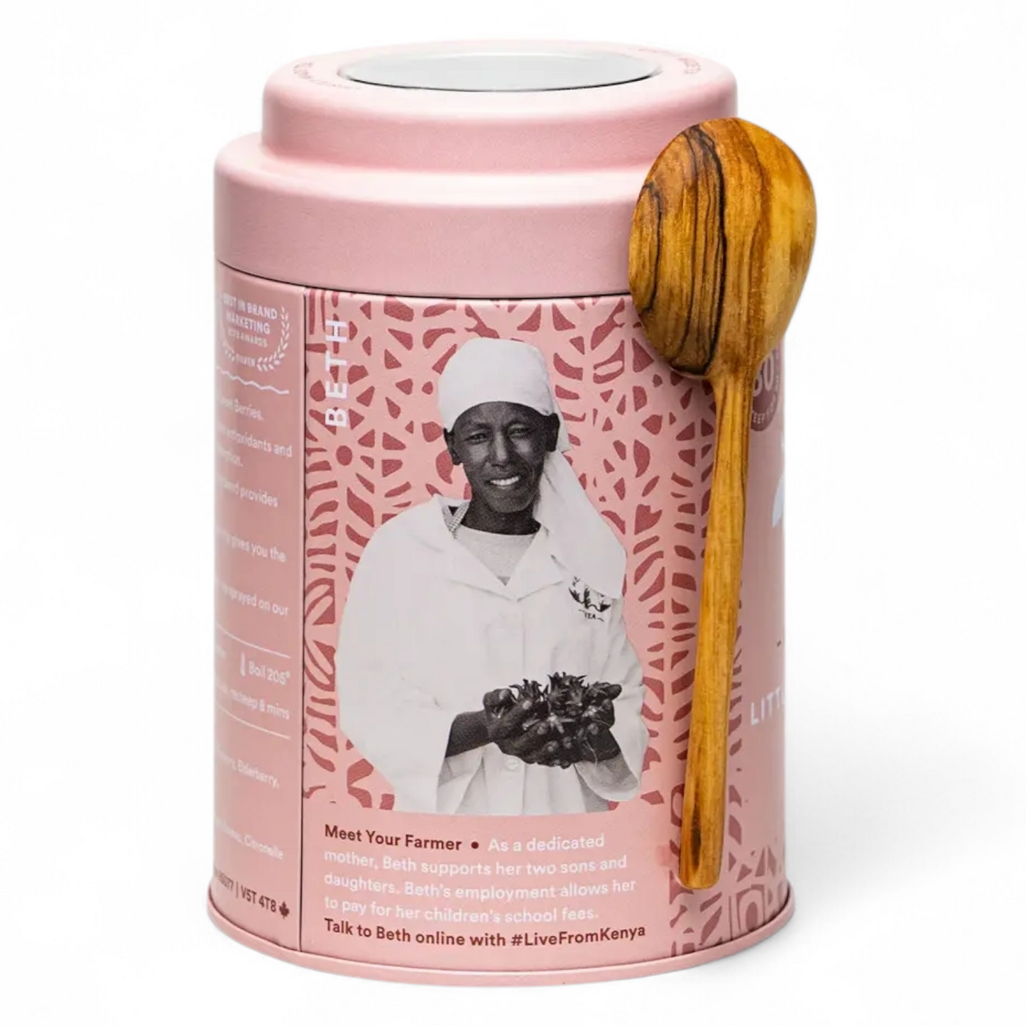 JusTea Little Berry Hibiscus Tin & Spoon - Organic, Fair Herbal Tea